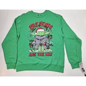 NWT! Star Wars Mandalorian Grogu Green Christmas Sweatshirt-Presents-Men's Large